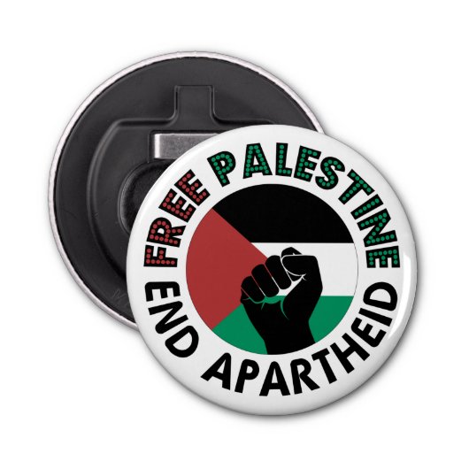 Vrij Palestina einde Apartheid Palestijnse vlag Button Flesopener (Voorkant)