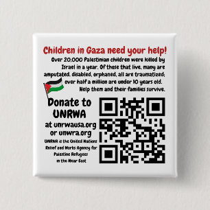 VRIJ PALESTINA - Help Gaza kinderen UNRWA QR Code Vierkante Button 5,1 Cm