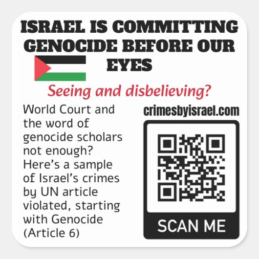 VRIJ PALESTINA - Israël Misdaden VN-artikel QR Cod Vierkante Sticker (Voorkant)