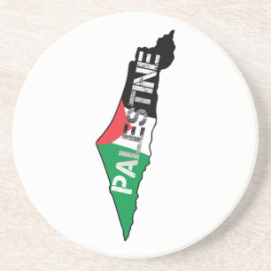 Vrij Palestina Vlag op Palestina Kaart Zandsteen Onderzetter