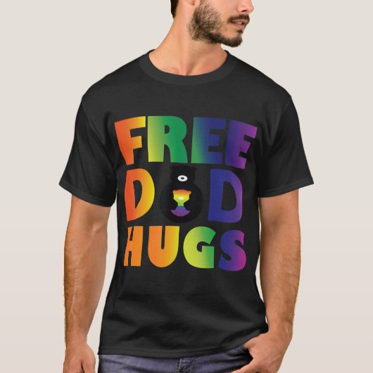 Vrij Pap Hugs LGBT Rainbow Pride Mannen Vrouwen T-shirt (Voorkant)
