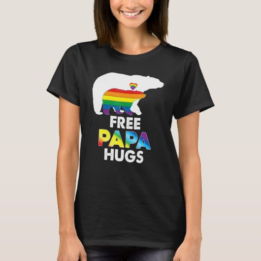Vrij Papa Hugs Rainbow Beer Lgbt Pride Gay Lesbian T-shirt (Voorkant)