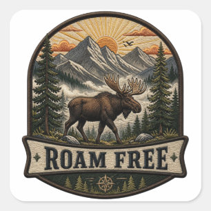 Vrij Rondlopende Eland Borduurpatch Ontwerp Vierkante Sticker