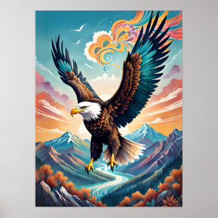 Vrij stijgend: majestueuze Boho Eagle illustratie Poster