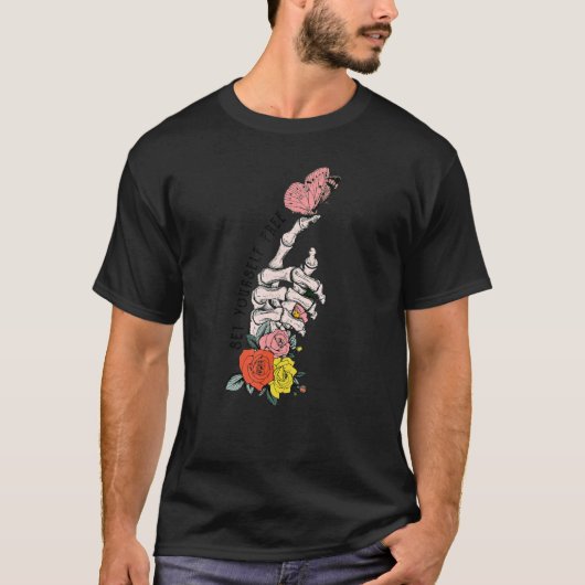 Vrij van de Floral Skeleton Handvlinder P T-shirt (Voorkant)