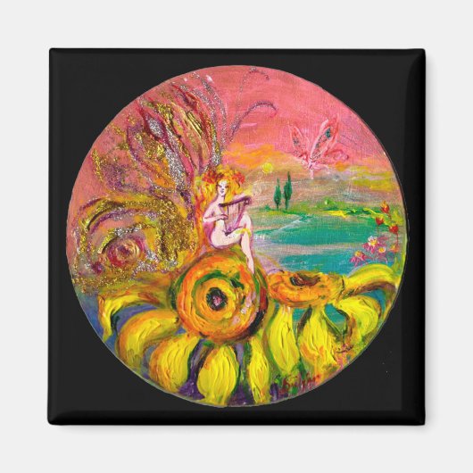 VRIJ VAN DE ZONLOWERS - gele roze zwart Magneet (Voorkant)