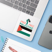 Vrij Vrij Palestina. Stop de Oorlog Sticker (Laptop met iPhone)