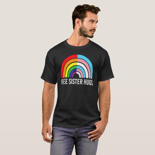 Vrij zuster Hugs Regenboogvaart Transgender Flag L T-shirt (Voorkant volledig)