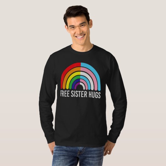 Vrij zuster Hugs Regenboogvaart Transgender Flag L T-shirt (Voorkant volledig)
