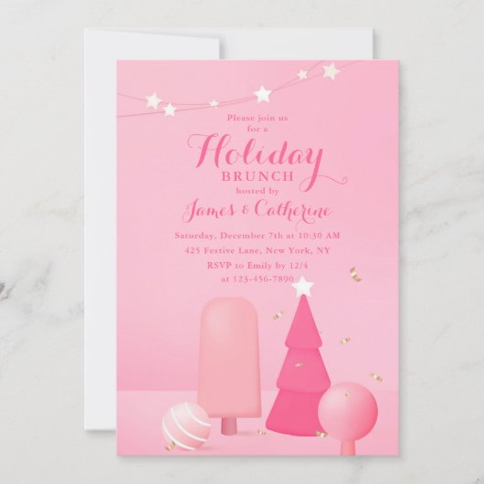 Vrijdag Brunch Kerstmis Brunch Pink Modern Party Kaart (Voorkant)