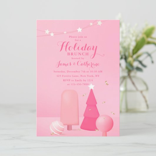 Vrijdag Brunch Kerstmis Brunch Pink Modern Party Kaart (Staand voorkant)