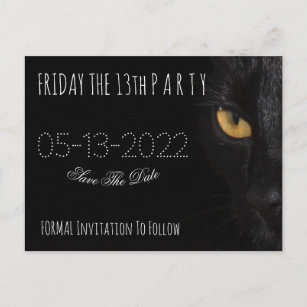 Vrijdag de dertiende partij bewaart de datum zwart aankondigingskaart