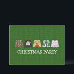 Vrijdag Groene Wol Oegenaamd kerstfeestfeest Kaart<br><div class="desc">Laten we ervoor zorgen dat de viering begint en verder gaat met de leuke feestelijkheden van het vakantieseizoen met deze kleurrijke Ugly Sweater en cadeau Exchange Kerstparty-uitnodiging. Op een kerstgroene breiwol-achtergrond en versierd met een aantal echt lelijke maar ook echt schattige truien. Bekijk het Ugly Sweater collectie voor leuke feestversieringen,...</div>