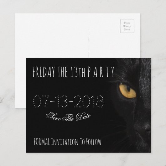 Vrijdag het 13e feest Save the Date Black Cat Aankondigingskaart (Voorkant / Achterkant)