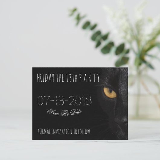 Vrijdag het 13e feest Save the Date Black Cat Aankondigingskaart (Staand voorkant)