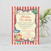 Vrijdag kerstmis Victoriaans Tea Party uitnodiging (Staand voorkant)