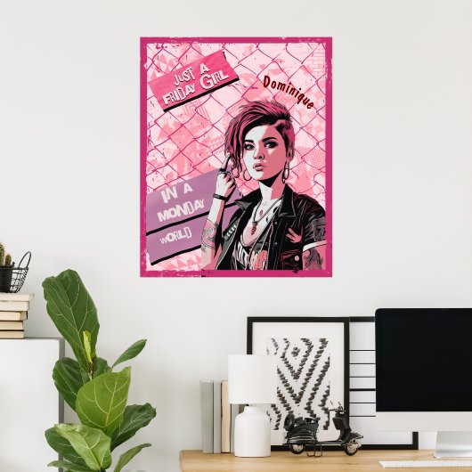 Vrijdag Meisje in de Maandag Wereld. Bewerkbare na Poster (Thuiskantoor)
