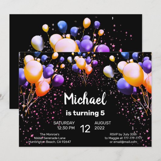 Vrijdag uitnodiging van de Colorful Balloons (Voorkant / Achterkant)