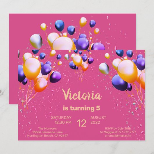 Vrijdag uitnodiging van de Colorful Balloons (Voorkant / Achterkant)