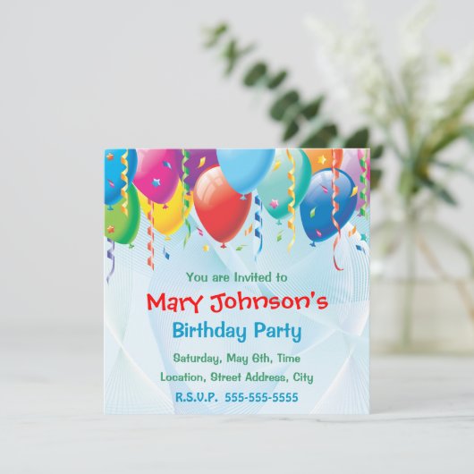 Vrijdag uitnodiging van de Colorful Balloons (Staand voorkant)