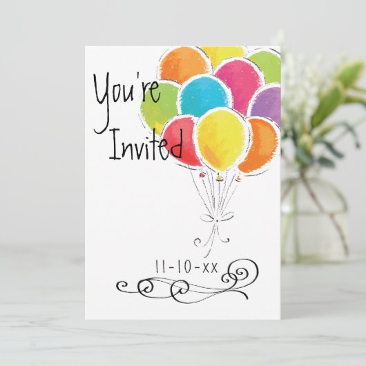 Vrijdag uitnodiging van de Colorful Balloons (Staand voorkant)