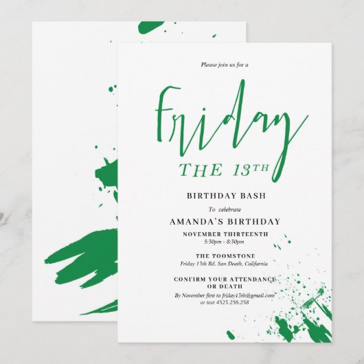 Vrijdag van de uitnodiging van 13e verjaardag (Voorkant / Achterkant)