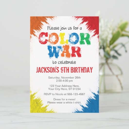 Vrijdaguitnodiging voor kleurenoorlog | Kleurenrun Kaart (Staand voorkant)