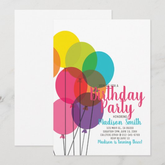 Vrijdaguitnodiging voor kleurrijke ballonnen kaart (Voorkant / Achterkant)