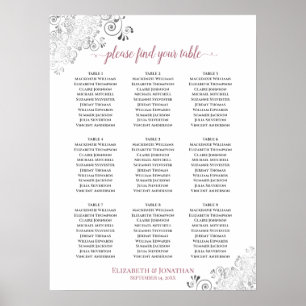 Vrije 9-tafel-weduwenkaart Wit en Roos Poster