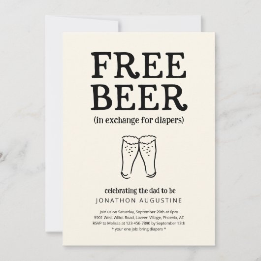 Vrije bier Funny Diaper-partijuitnodiging Kaart (Voorkant)