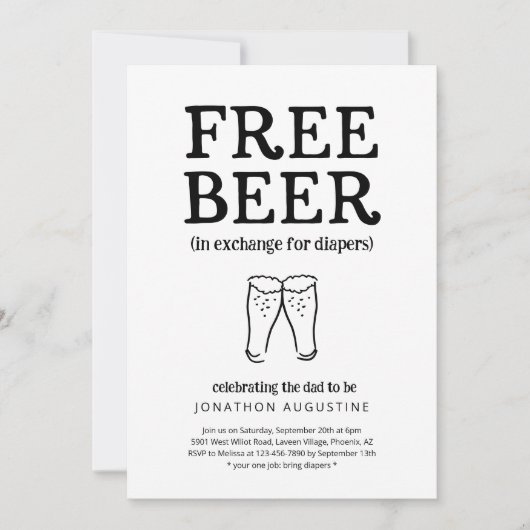 Vrije bier Funny Diaper-partijuitnodiging Kaart (Voorkant)