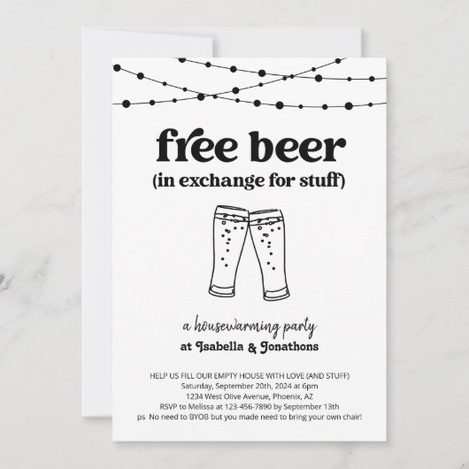 Vrije bier Funny Housewarming Party - Uitnodiging (Voorkant)