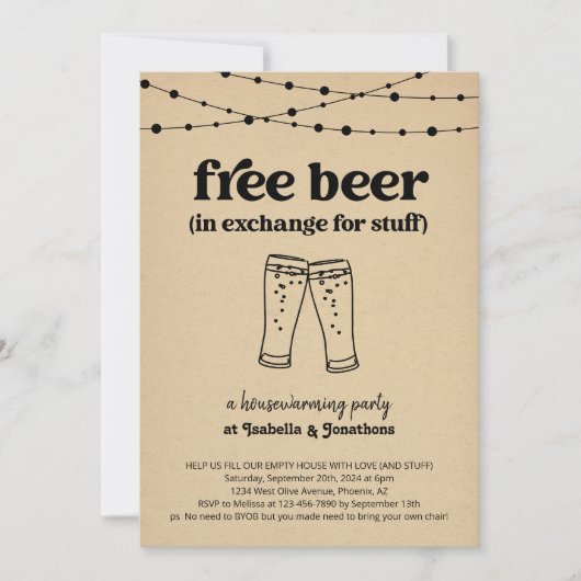 Vrije bier Funny Housewarming Party - Uitnodiging (Voorkant)