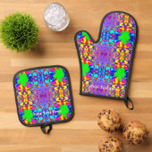Vrije Boho Abstracte Kunst Ovenwant & Pannenlap Set (Top down)