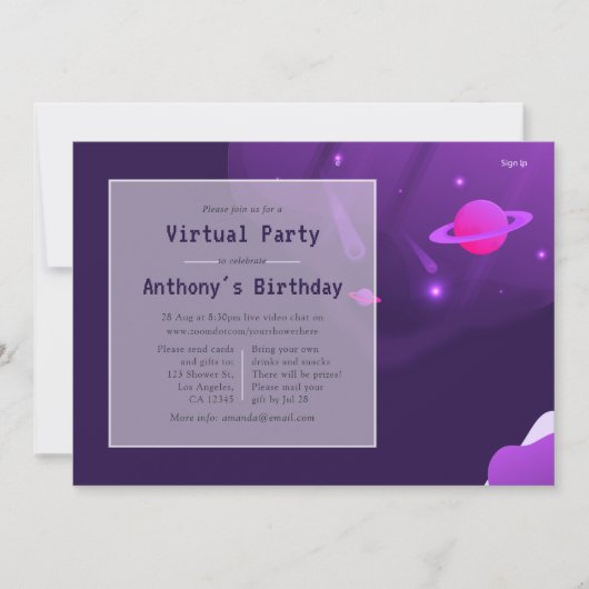 Vrije dag in uitnodiging voor virtuele ruimtevaart (Voorkant)