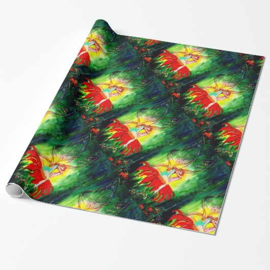 VRIJE DREAMING OP RED FLOWER Green Yellow Fantasy Cadeaupapier (Uitgerold)
