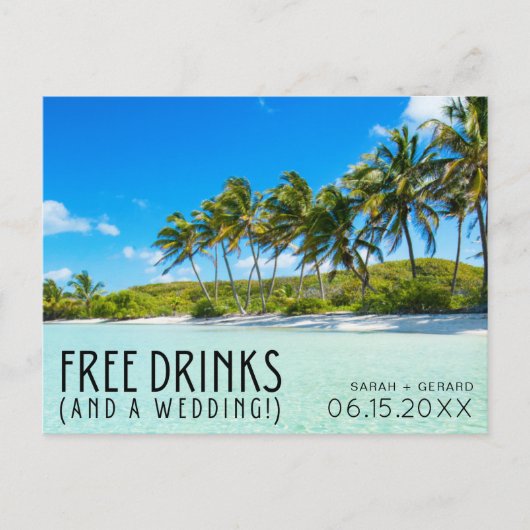 Vrije Drinken Beach Weddenschap Save the Date Aankondigingskaart (Voorkant)