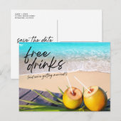 Vrije Drinken Beach Weddenschap Save the Date Aankondigingskaart (Voorkant / Achterkant)