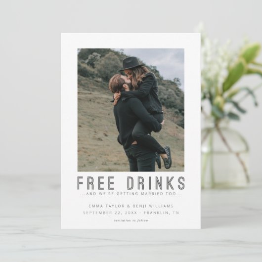 Vrije Drinken | Casual sparen de Foto van de Datum Save The Date (Staand voorkant)