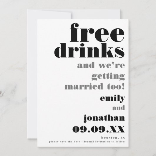 Vrije Drinken Casual tekst Bieden sparen de Datum Save The Date (Voorkant)