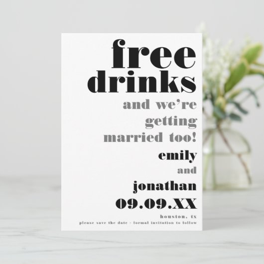 Vrije Drinken Casual tekst Bieden sparen de Datum Save The Date (Staand voorkant)