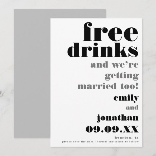 Vrije Drinken Casual tekst Bieden sparen de Datum Save The Date (Voorkant / Achterkant)