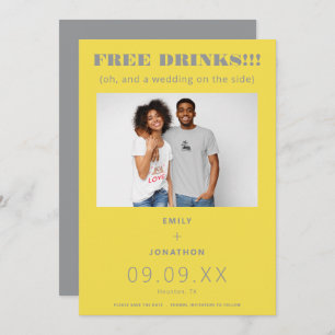 Vrije Drinken Foto Casual Geel Grijs sparen de Dat Save The Date