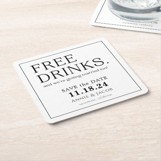 Vrije Drinken opslaan Datum Kartonnen Onderzetters (Schuin)