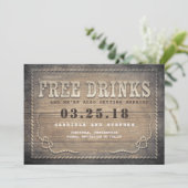 Vrije Drinken | Rustic Wood Grappig Save the Date (Staand voorkant)