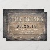 Vrije Drinken | Rustic Wood Grappig Save the Date (Voorkant / Achterkant)