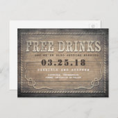 Vrije Drinken | Rustic Wood Grappig Save the Date Aankondigingskaart (Voorkant / Achterkant)