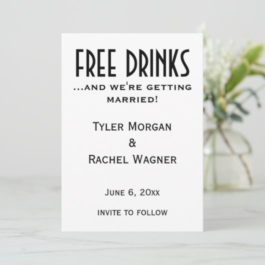 "Vrije Drinken" Sla de data op op de datum Save The Date (Staand voorkant)