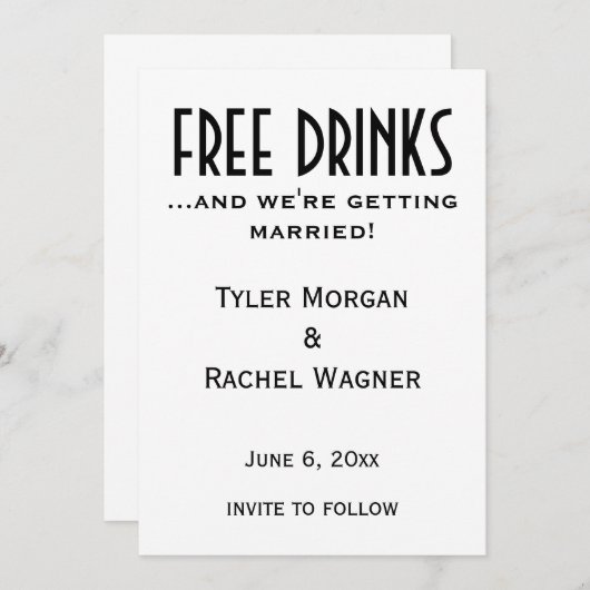 "Vrije Drinken" Sla de data op op de datum Save The Date (Voorkant / Achterkant)