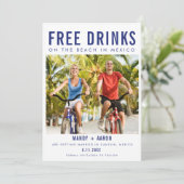 Vrije Drinken strand in Mexico Destination Wedding Save The Date (Staand voorkant)